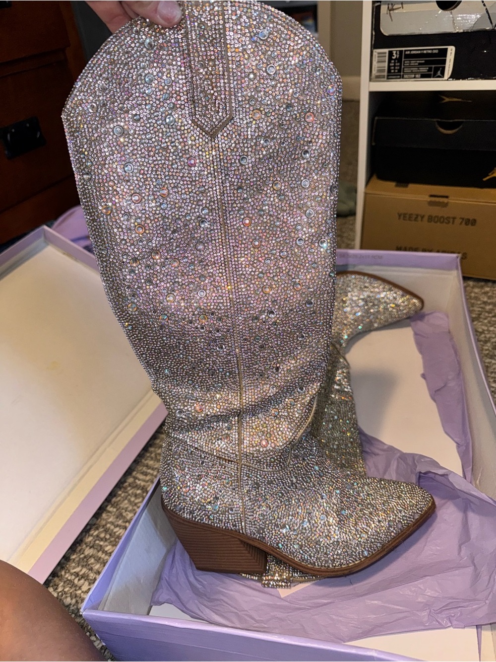 Madden Girl Crystal Embellished Cowboy Boots - Silver